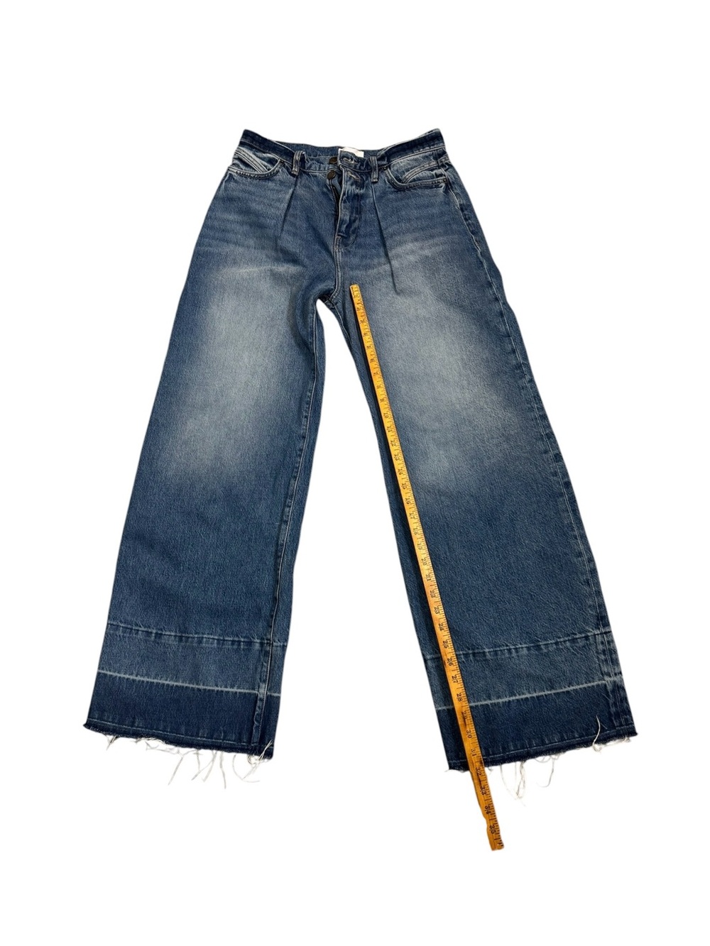 FRAME Mosaic Pleated Wide Leg Jeans Mesa Raw Hem High Rise Size 29 - Picture 4 of 12